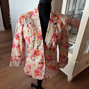 89th & Madison NWT Lined Cotton Tan Floral Blazer Jacket 3/4 Sleeve Small